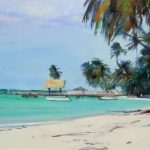 Neil Murrison Tropical beach scene with palm trees.