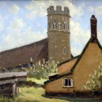 Hugh Boycott Brown view of Suffolk Church and Thatched Cottage